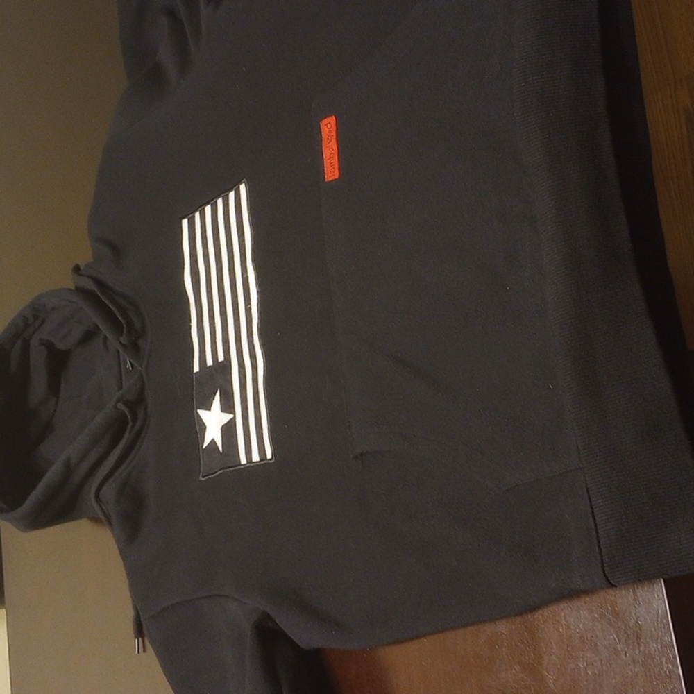 Black Lamb of God "Star Flag" hooded sweatshirt, embroidered logo, rare.